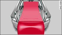Coffre à bagages : dossier de banquette arrière rabattu et tapis réversible